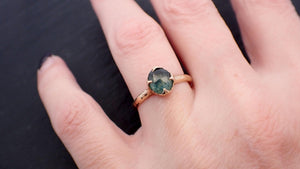 Fancy cut Montana blue green Sapphire 14k Yellow gold Solitaire Ring Gold Gemstone Engagement Ring 3562