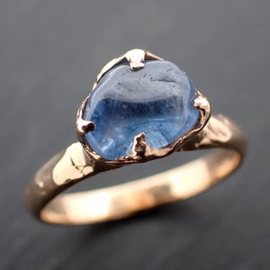 Sapphire tumbled yellow 18k gold Solitaire blue tumbled gemstone ring 3563