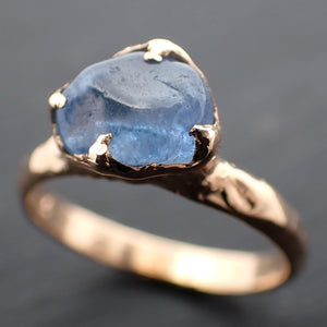 Sapphire tumbled yellow 18k gold Solitaire blue tumbled gemstone ring 3563