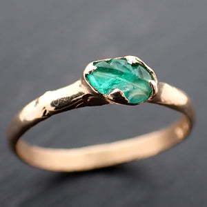 Carved Leaf Emerald Solitaire yellow 14k Gold Ring Birthstone One Of a Kind Gemstone Ring Recycled 3565