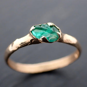 Carved Leaf Emerald Solitaire yellow 14k Gold Ring Birthstone One Of a Kind Gemstone Ring Recycled 3565