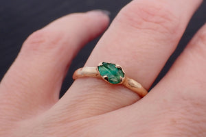 Carved Leaf Emerald Solitaire yellow 14k Gold Ring Birthstone One Of a Kind Gemstone Ring Recycled 3565