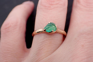 Carved Leaf Emerald Solitaire yellow 14k Gold Ring Birthstone One Of a Kind Gemstone Ring Recycled 3566