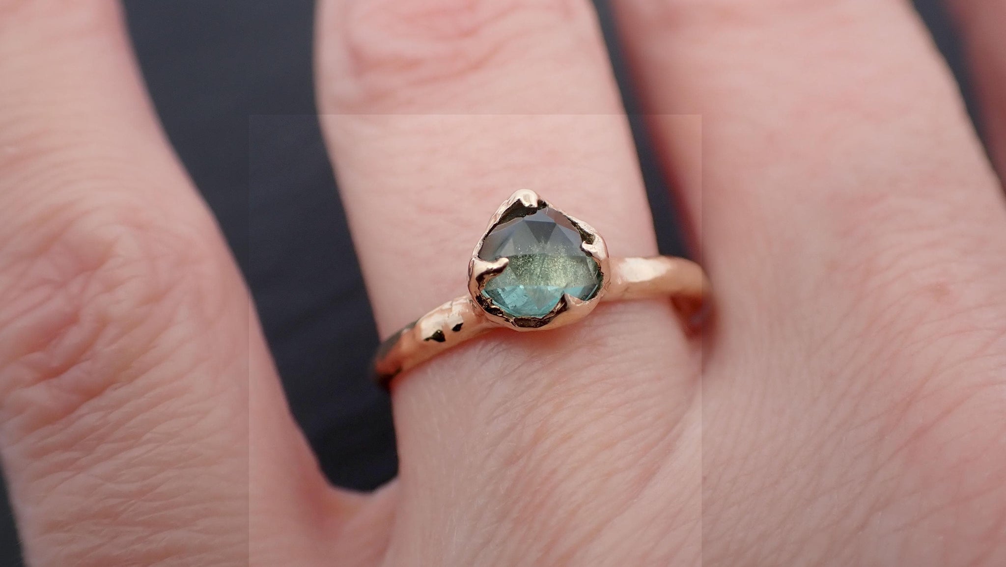 Fancy cut Montana blue green Sapphire 14k Yellow gold Solitaire Ring Gold Gemstone Engagement Ring 3559