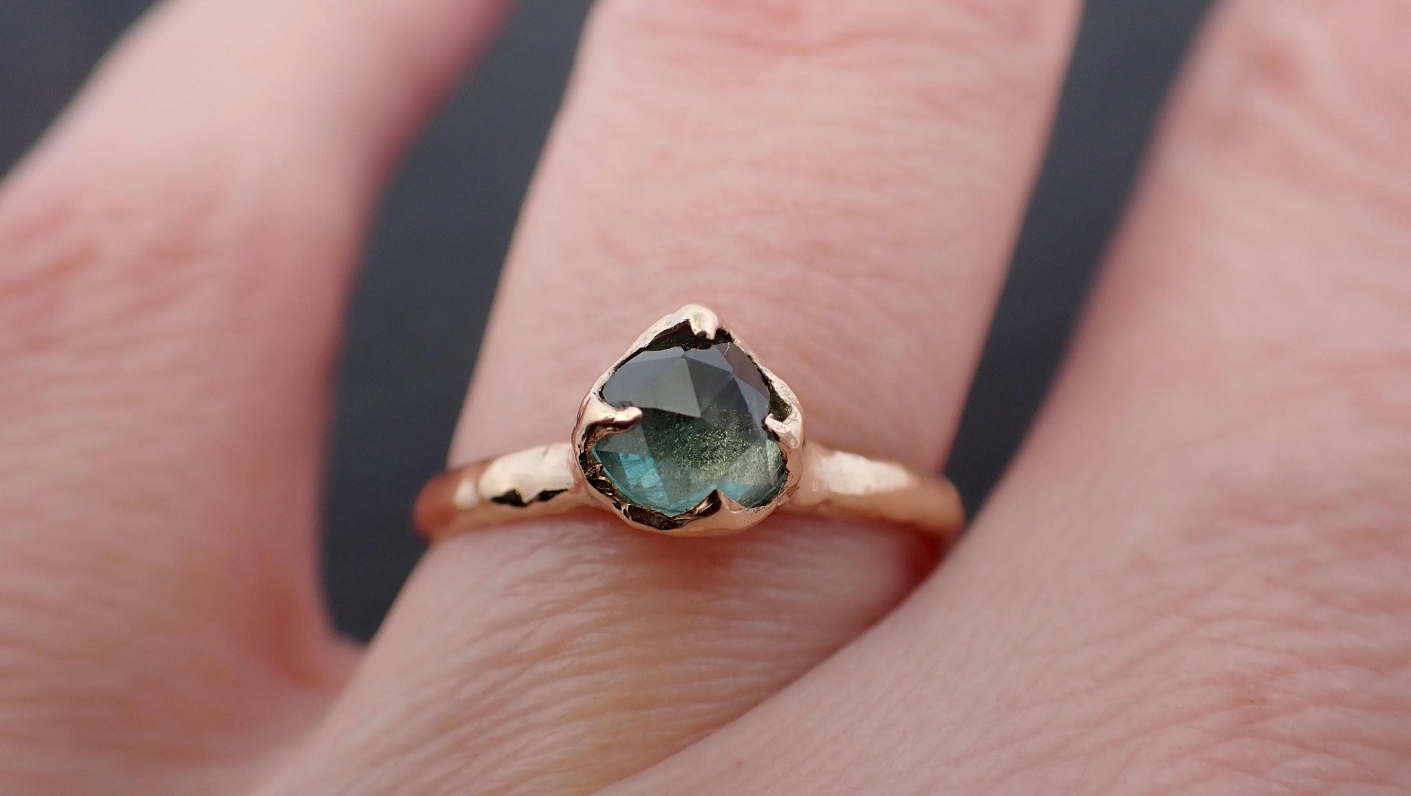 Fancy cut Montana blue green Sapphire 14k Yellow gold Solitaire Ring Gold Gemstone Engagement Ring 3559