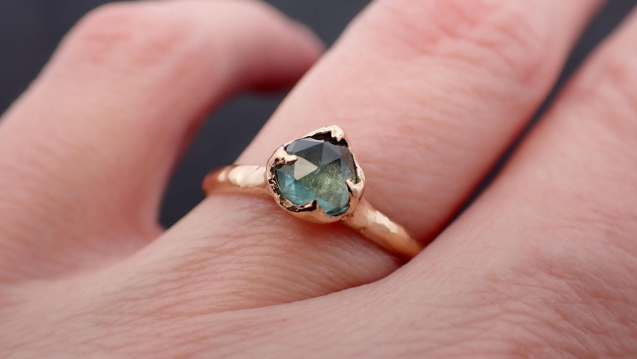 Fancy cut Montana blue green Sapphire 14k Yellow gold Solitaire Ring Gold Gemstone Engagement Ring 3559