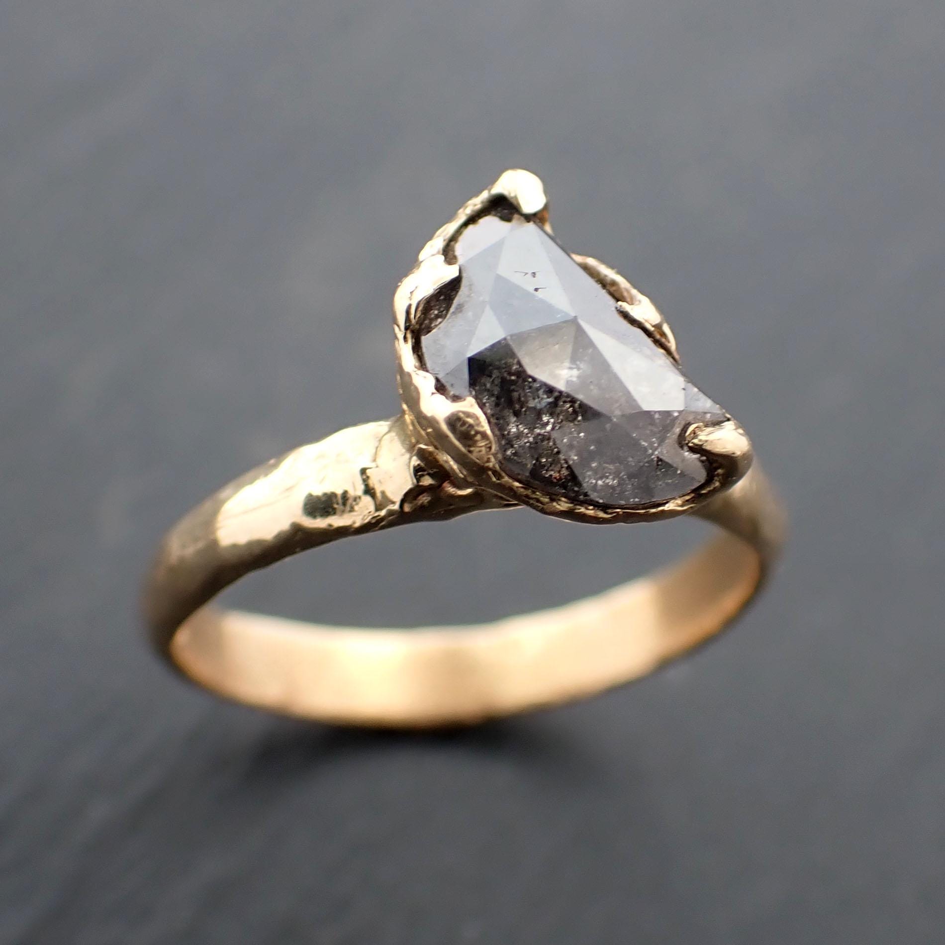 Faceted Fancy cut Salt and pepper Half Moon Diamond Engagement 18k Gold Solitaire Wedding Ring byAngeline 3560