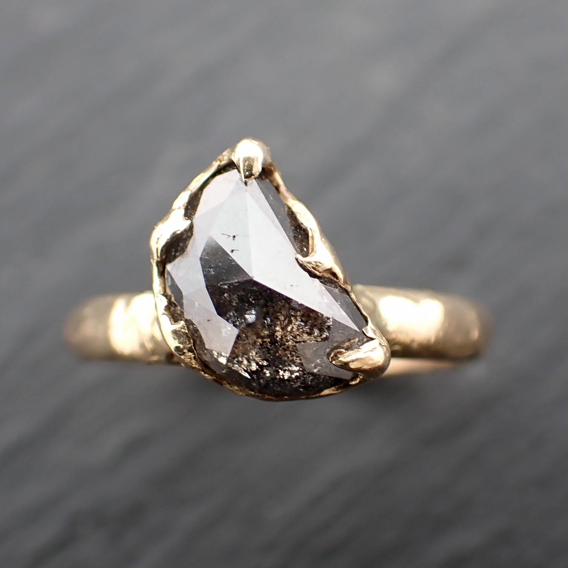 Faceted Fancy cut Salt and pepper Half Moon Diamond Engagement 18k Gold Solitaire Wedding Ring byAngeline 3560