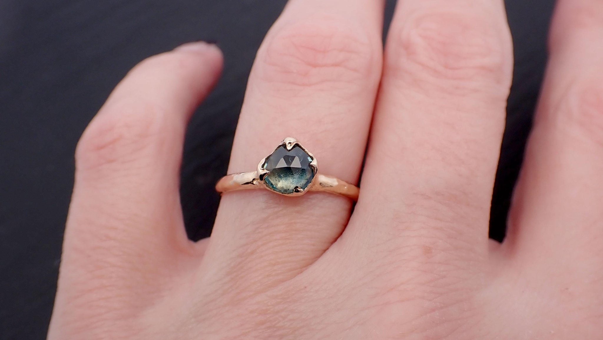 Fancy cut Montana blue green Sapphire 14k Yellow gold Solitaire Ring Gold Gemstone Engagement Ring 3561