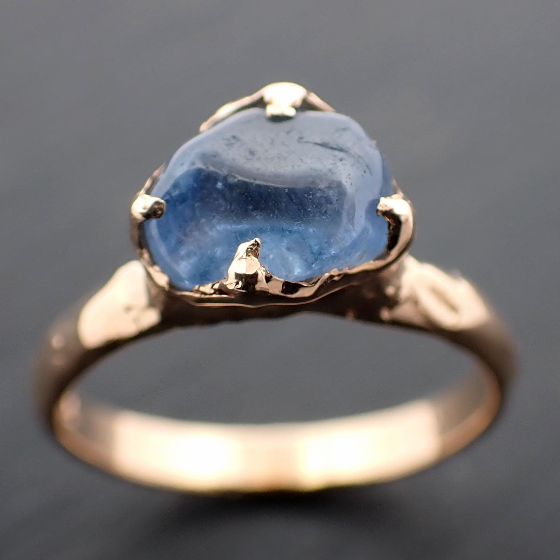 Sapphire tumbled yellow 18k gold Solitaire blue tumbled gemstone ring 3563