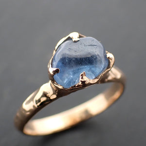 Sapphire tumbled yellow 18k gold Solitaire blue tumbled gemstone ring 3563