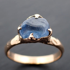 Sapphire tumbled yellow 18k gold Solitaire blue tumbled gemstone ring 3563