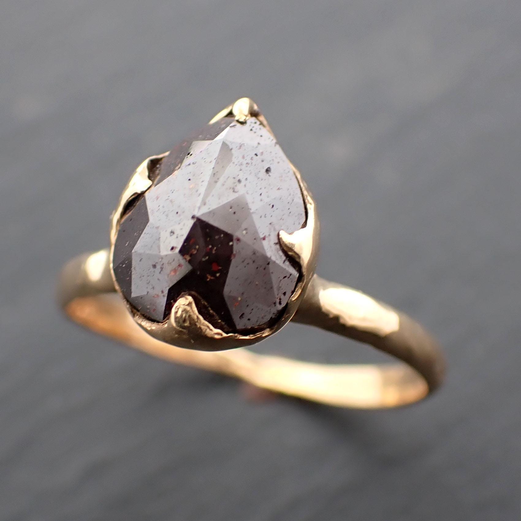 Carbonado Fancy cut Solitaire Engagement 18k yellow Gold Wedding Ring byAngeline 3571