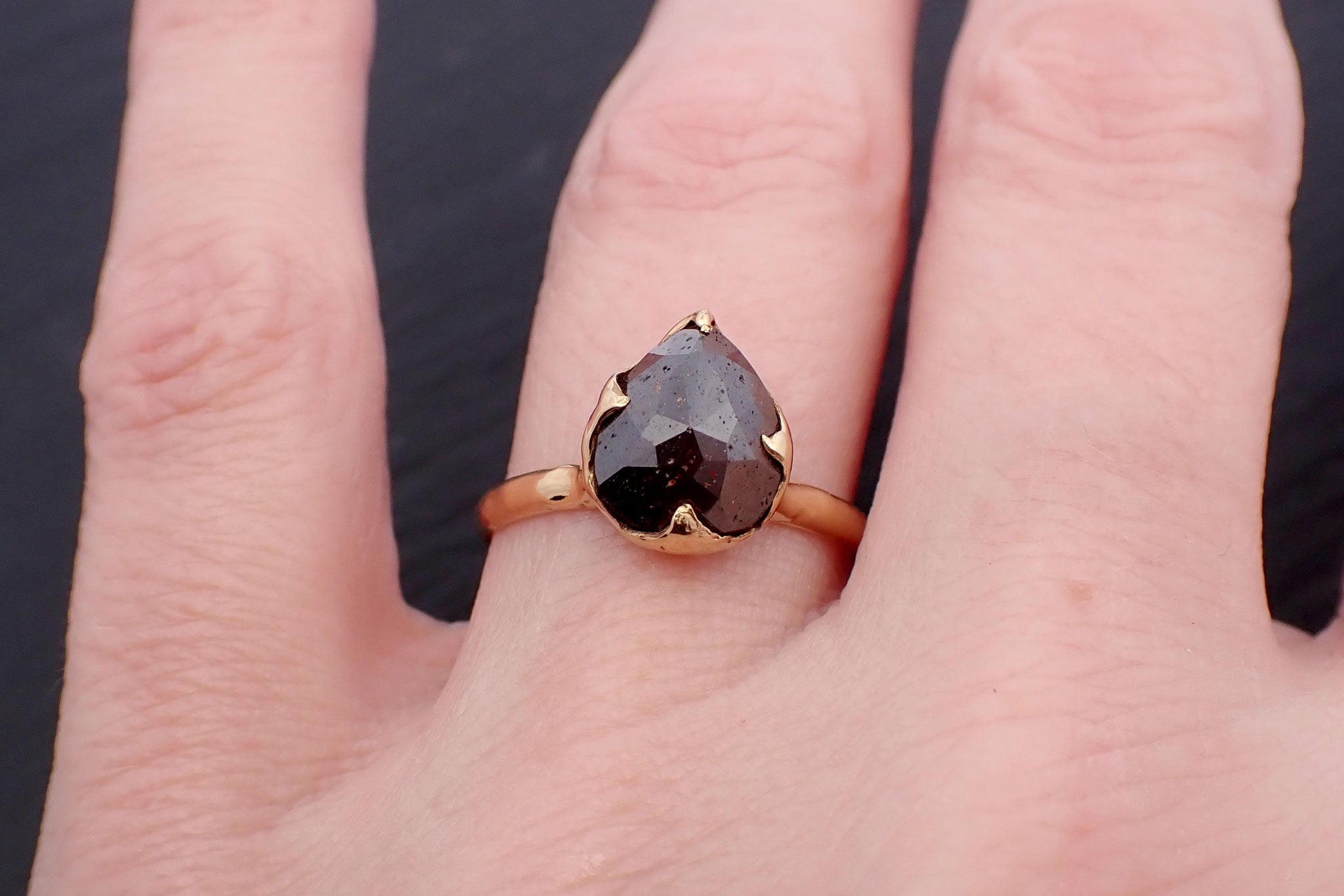 Carbonado Fancy cut Solitaire Engagement 18k yellow Gold Wedding Ring byAngeline 3571