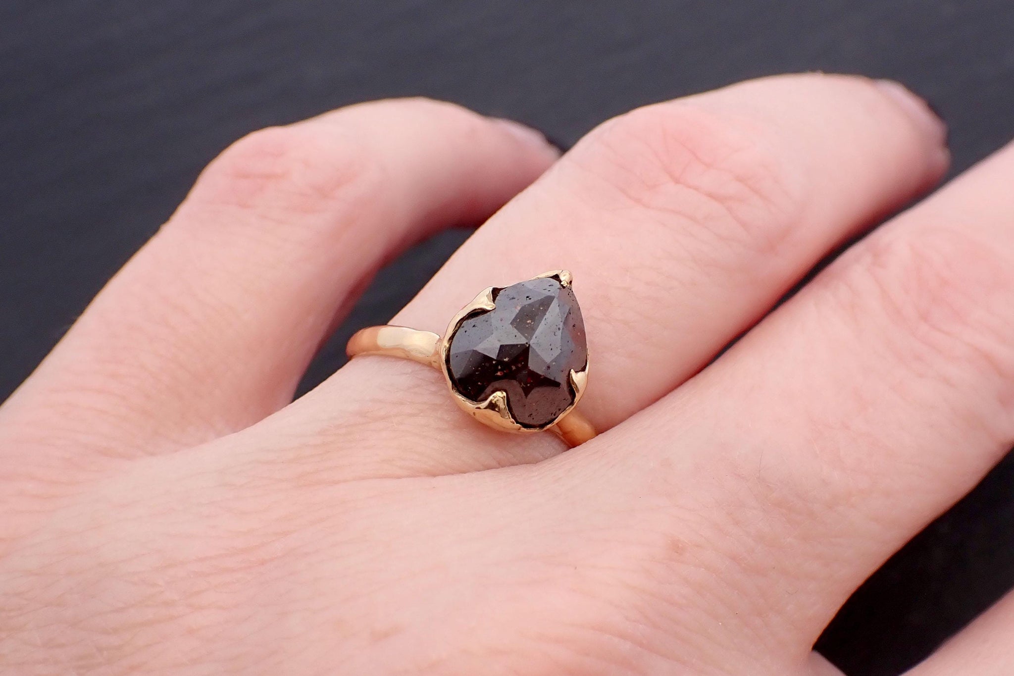 Carbonado Fancy cut Solitaire Engagement 18k yellow Gold Wedding Ring byAngeline 3571