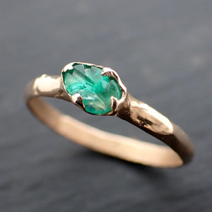 Carved Leaf Emerald Solitaire yellow 14k Gold Ring Birthstone One Of a Kind Gemstone Ring Recycled 3565