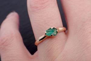 Carved Leaf Emerald Solitaire yellow 14k Gold Ring Birthstone One Of a Kind Gemstone Ring Recycled 3565