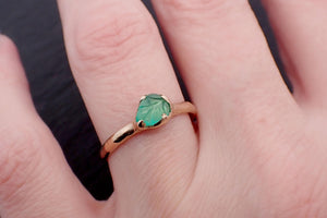 Carved Leaf Emerald Solitaire yellow 14k Gold Ring Birthstone One Of a Kind Gemstone Ring Recycled 3566