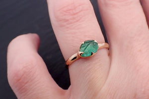 Carved Leaf Emerald Solitaire yellow 14k Gold Ring Birthstone One Of a Kind Gemstone Ring Recycled 3567