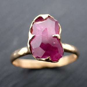 Partially faceted pink Sapphire Solitaire 14k yellow Gold Engagement Wedding One Of a Kind Gemstone Ring 3573