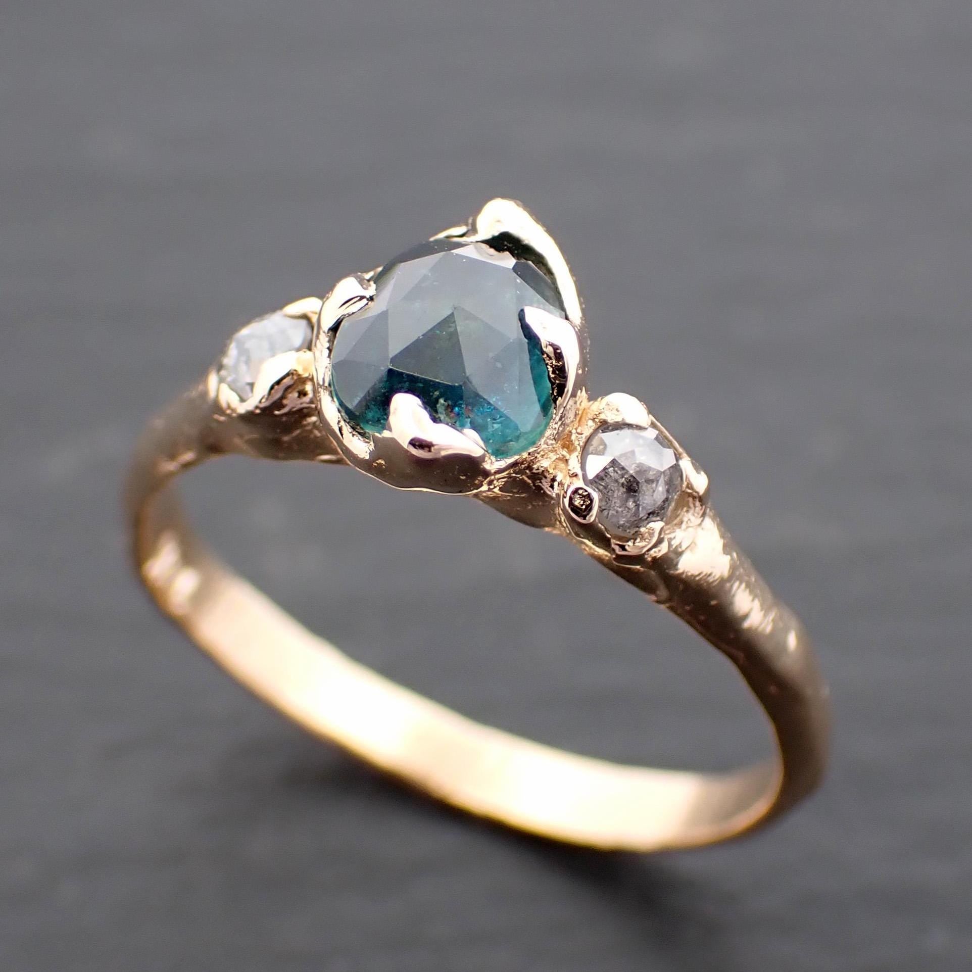 Rose cut blue Montana Sapphire and fancy cut Diamonds 18k Yellow Gold Engagement Wedding Ring Gemstone Ring Multi stone Ring 3576