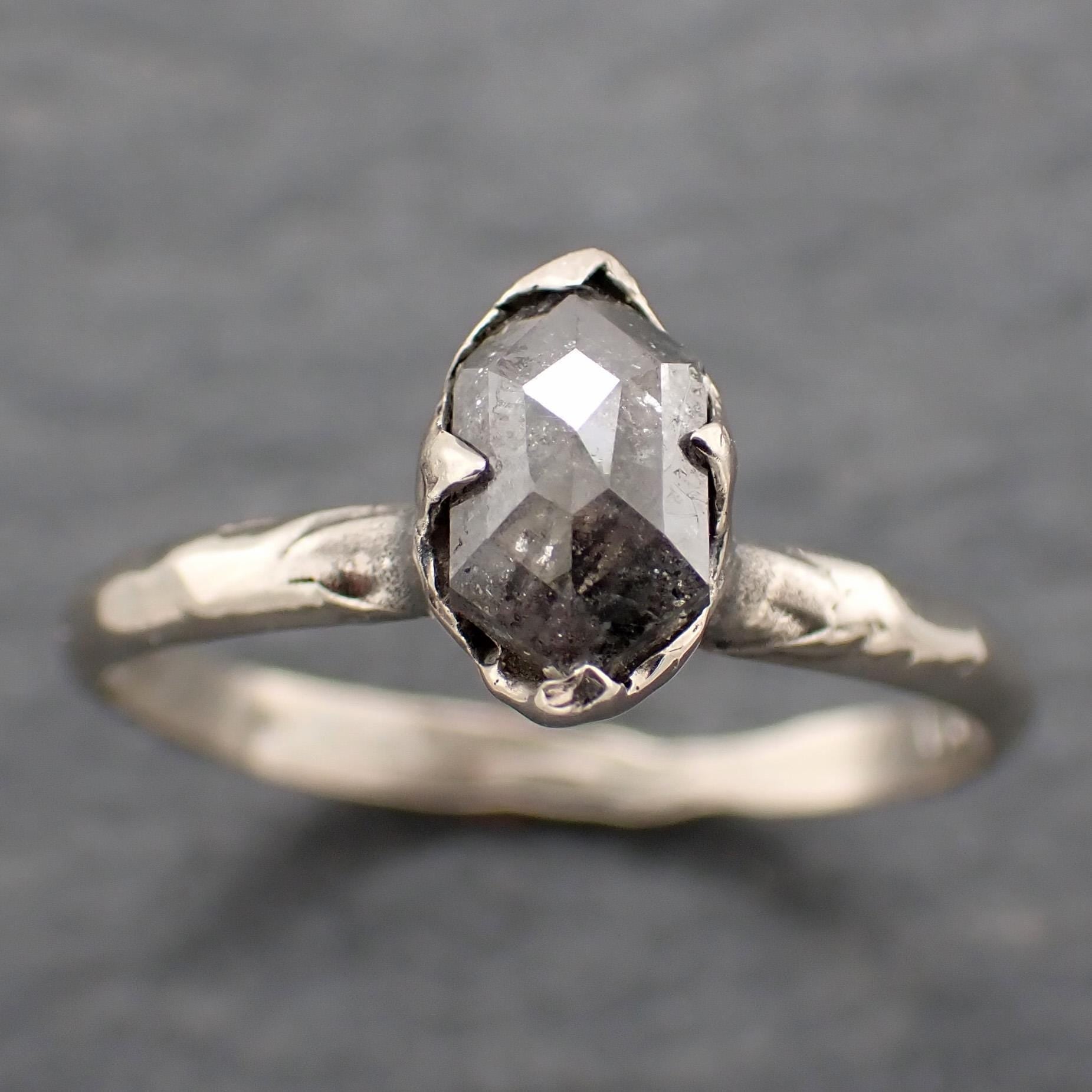 Fancy cut salt and pepper Diamond Solitaire Engagement 14k White Gold Wedding Ring byAngeline 0767