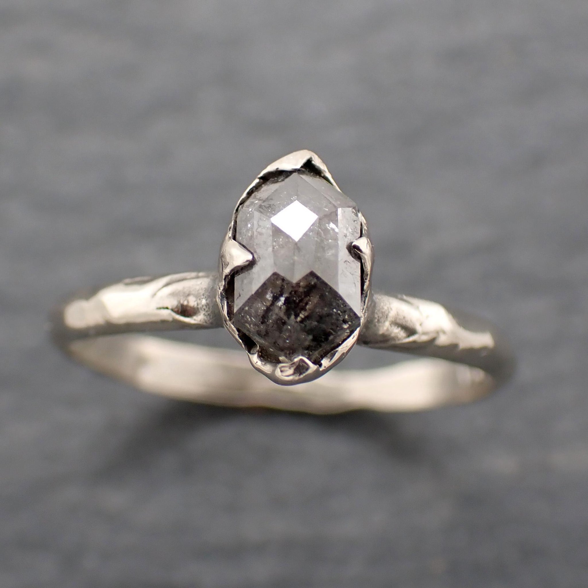 Fancy cut salt and pepper Diamond Solitaire Engagement 14k White Gold Wedding Ring byAngeline 0767