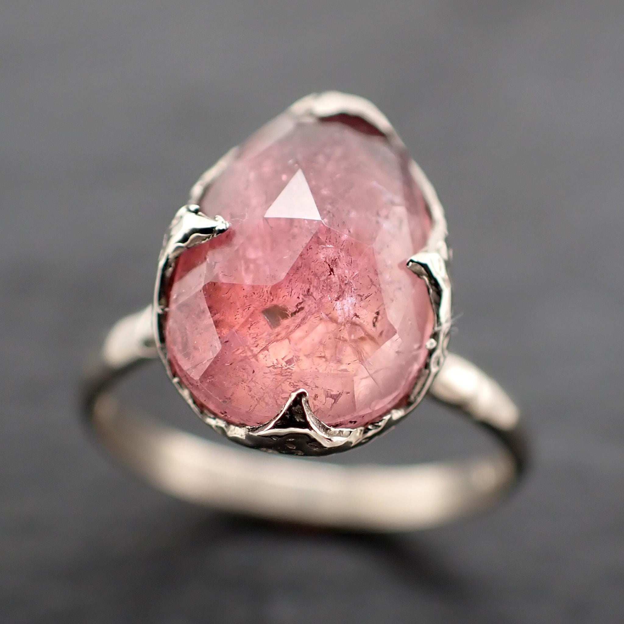 Fancy cut Pink Tourmaline White Gold Ring Gemstone Solitaire recycled 14k statement cocktail statement 1304