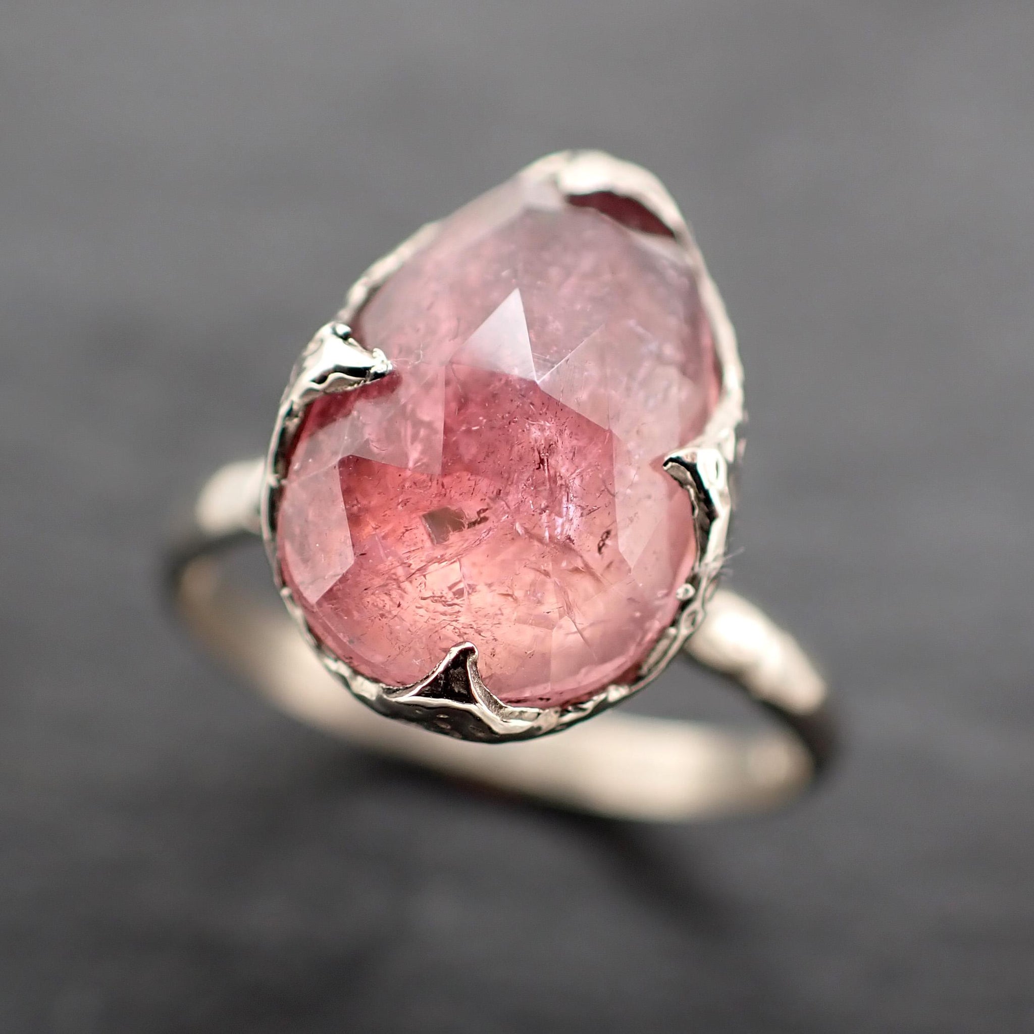 Fancy cut Pink Tourmaline White Gold Ring Gemstone Solitaire recycled 14k statement cocktail statement 1304