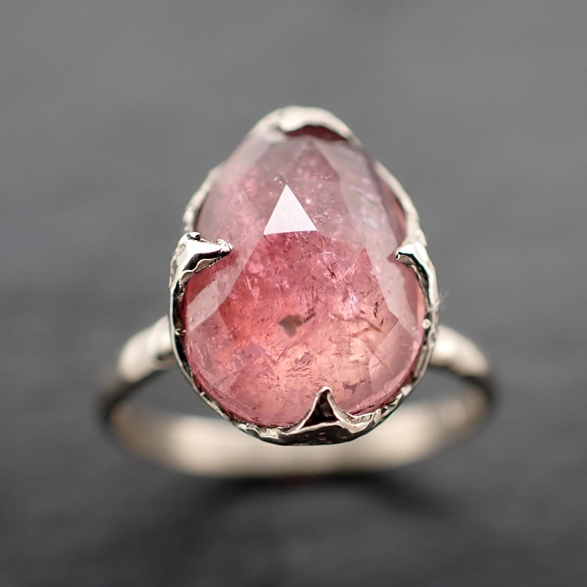 Fancy cut Pink Tourmaline White Gold Ring Gemstone Solitaire recycled 14k statement cocktail statement 1304