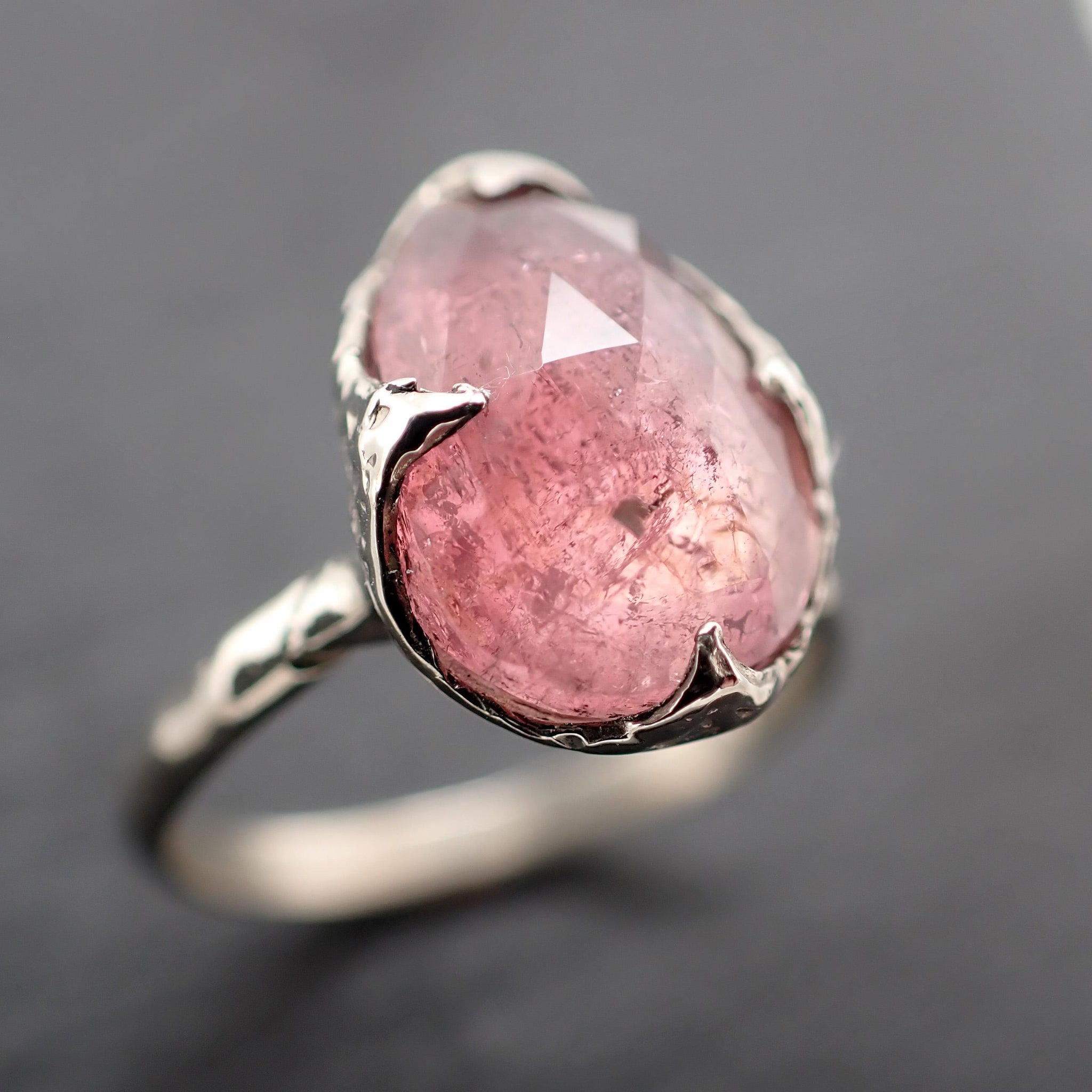 Fancy cut Pink Tourmaline White Gold Ring Gemstone Solitaire recycled 14k statement cocktail statement 1304