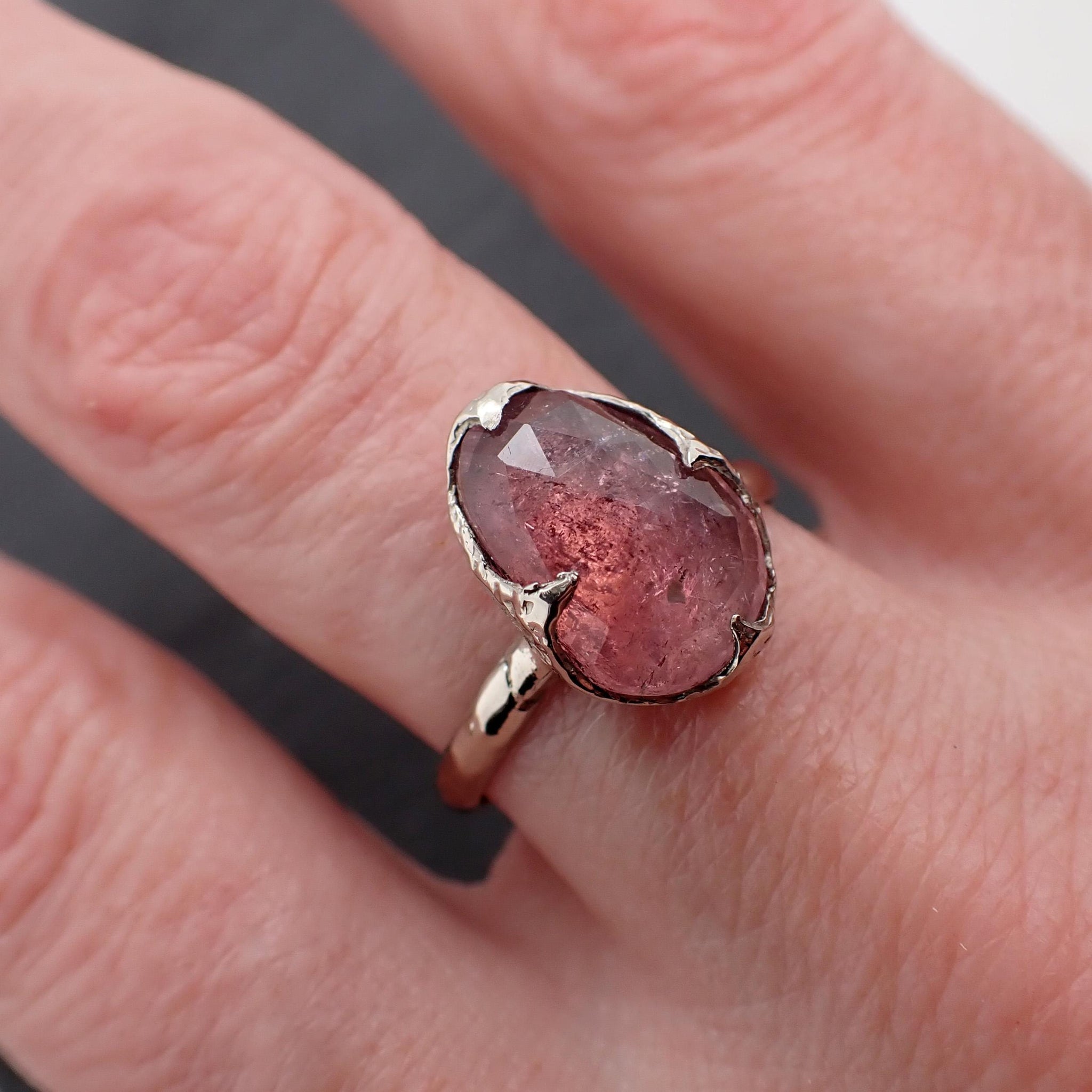 Fancy cut Pink Tourmaline White Gold Ring Gemstone Solitaire recycled 14k statement cocktail statement 1304