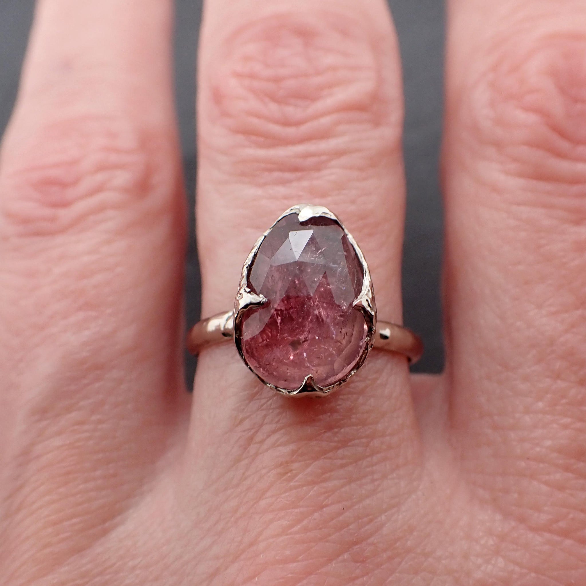 Fancy cut Pink Tourmaline White Gold Ring Gemstone Solitaire recycled 14k statement cocktail statement 1304