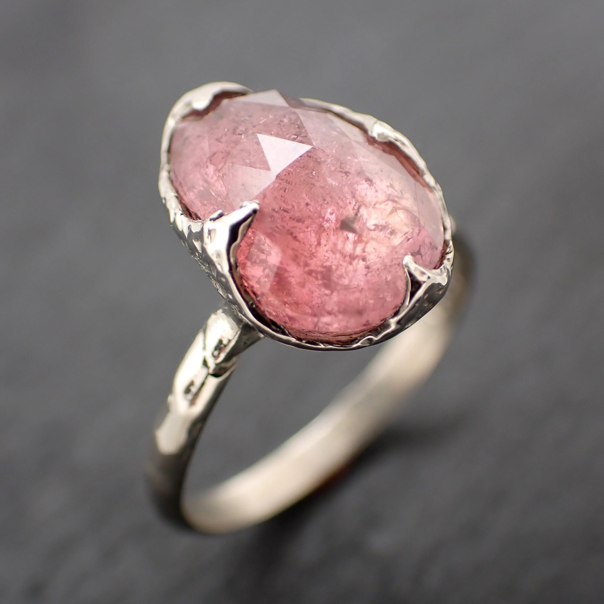Fancy cut Pink Tourmaline White Gold Ring Gemstone Solitaire recycled 14k statement cocktail statement 1304