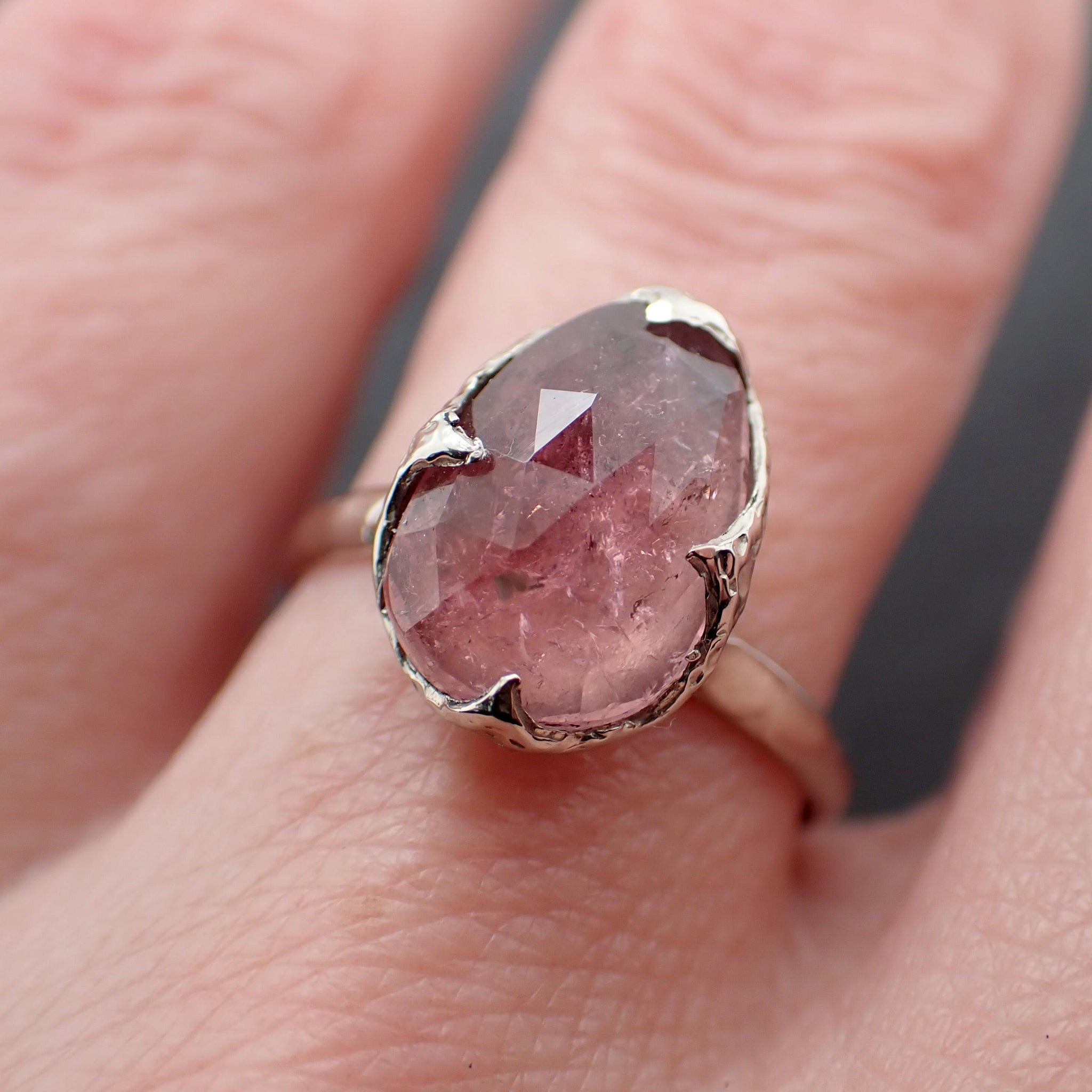 Fancy cut Pink Tourmaline White Gold Ring Gemstone Solitaire recycled 14k statement cocktail statement 1304
