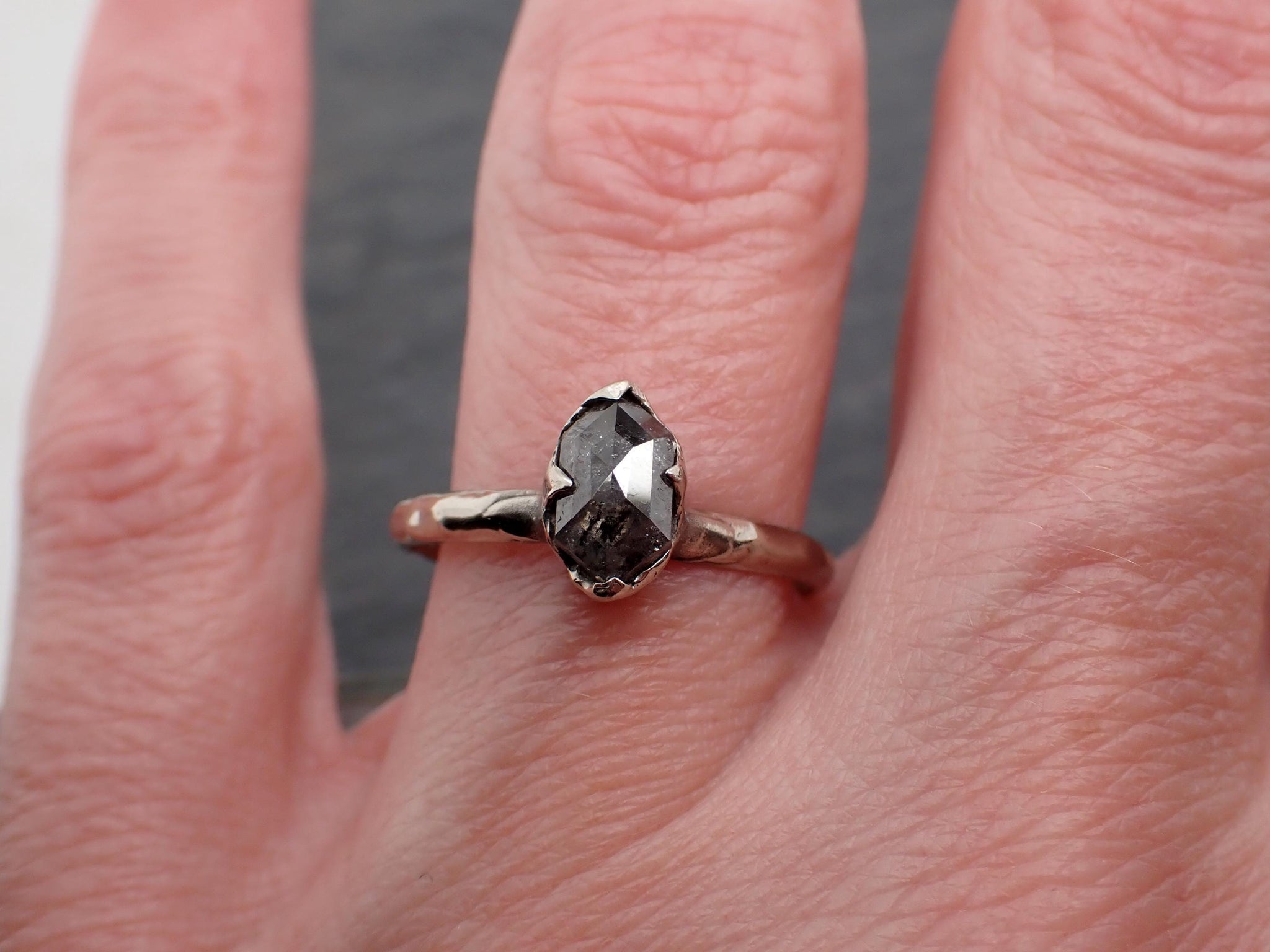 Fancy cut salt and pepper Diamond Solitaire Engagement 14k White Gold Wedding Ring byAngeline 0767