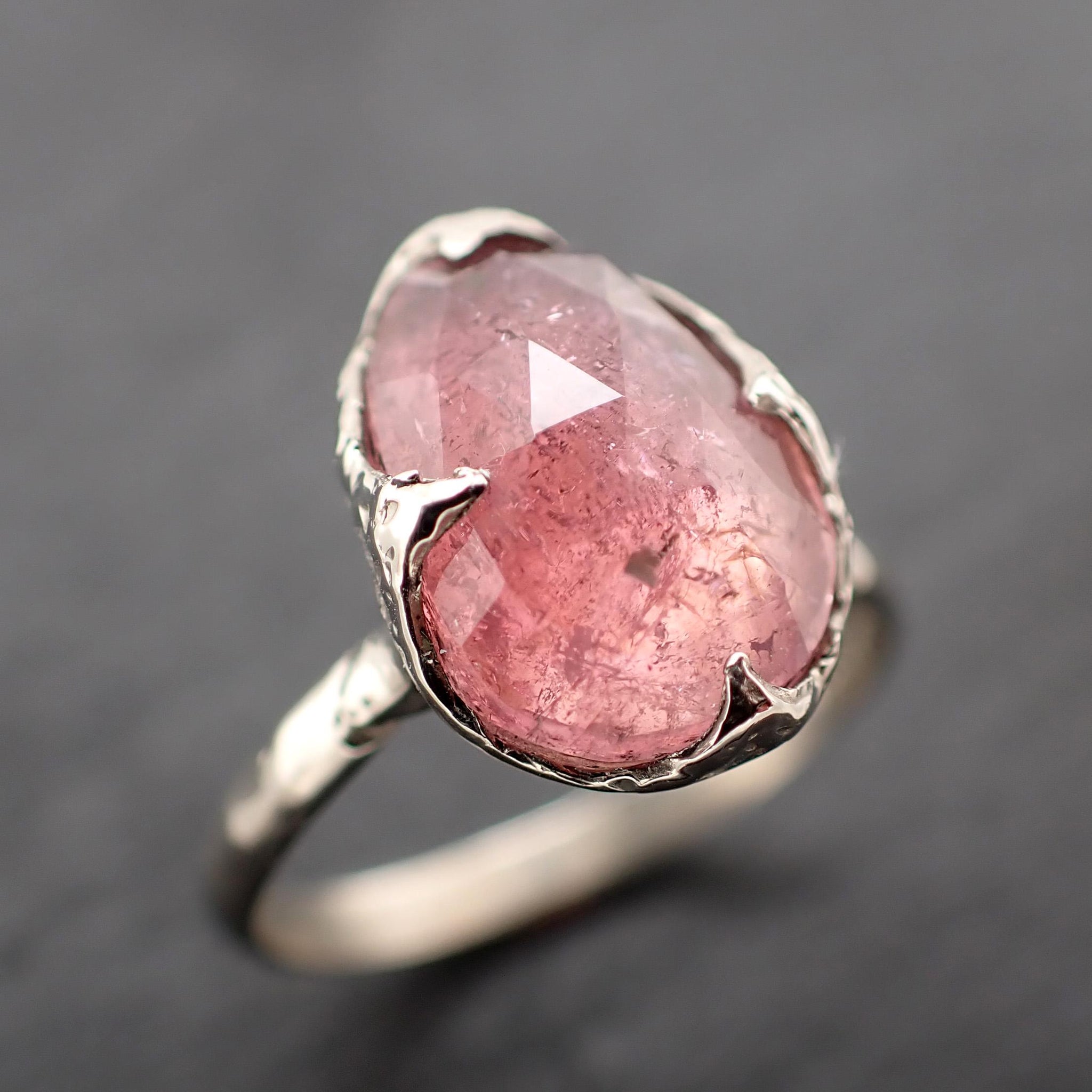 Fancy cut Pink Tourmaline White Gold Ring Gemstone Solitaire recycled 14k statement cocktail statement 1304