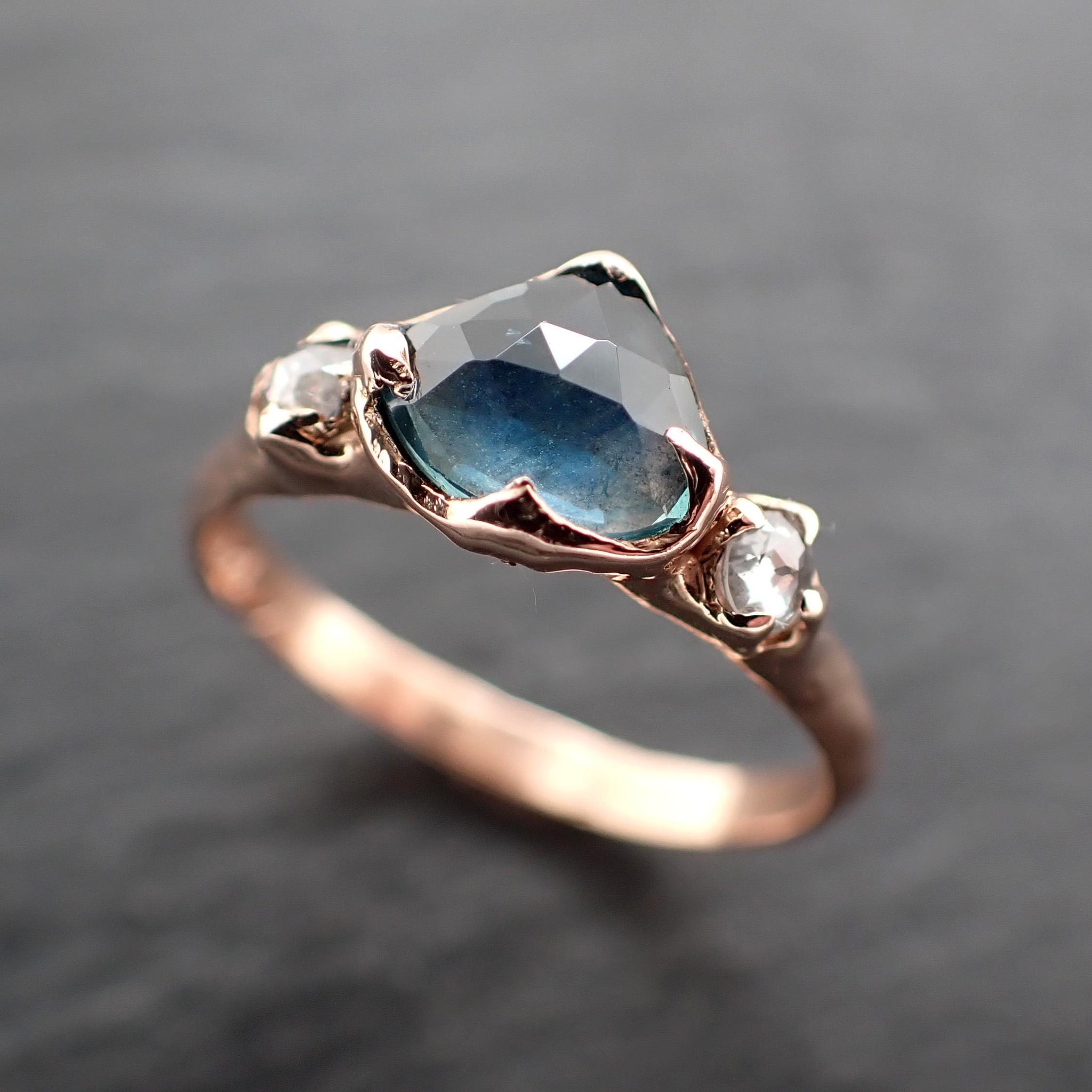 Montana Blue Sapphire Ring • Solid 14k Rose Gold • Multi Stone Engagement Ring • Handmade By Angeline 3579