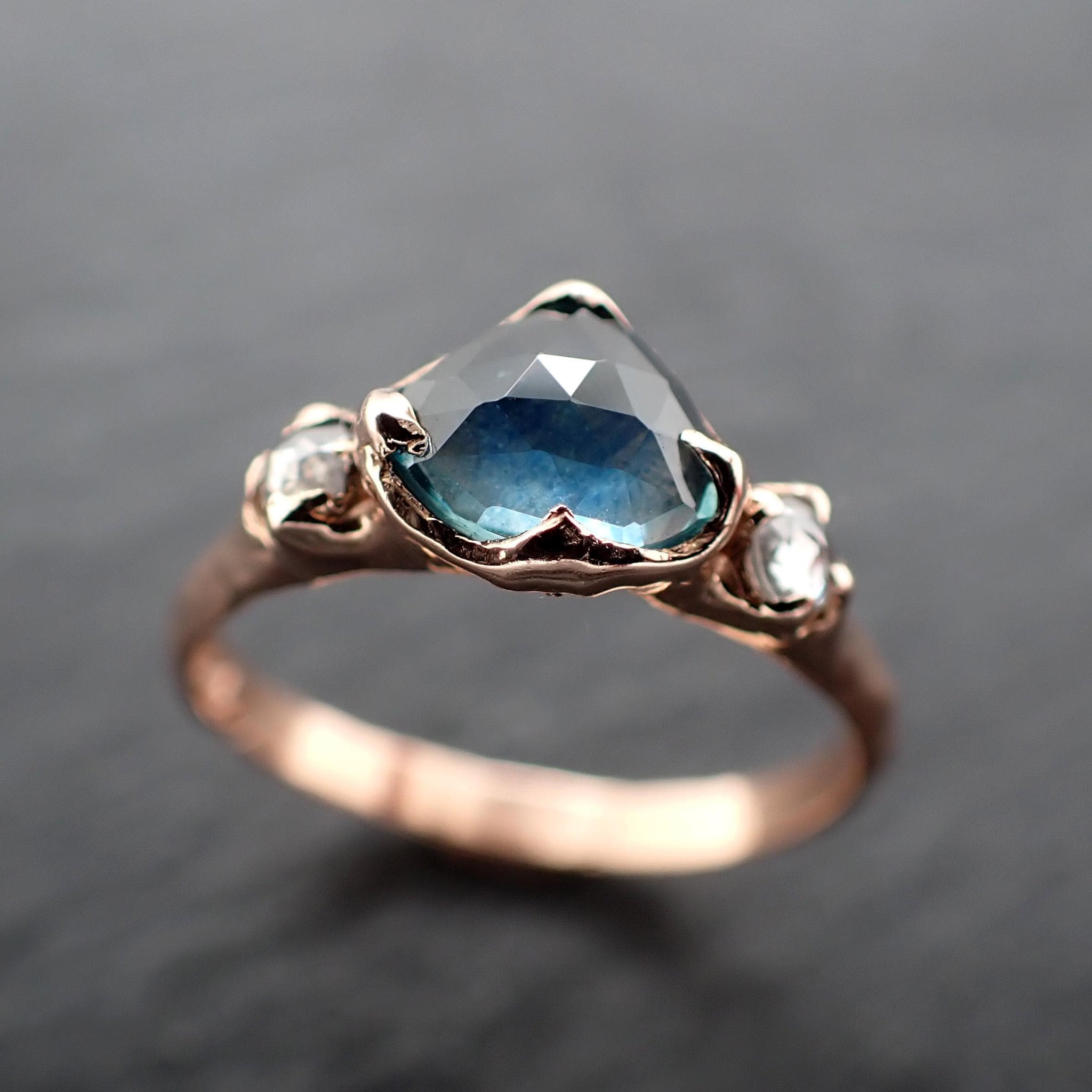 Montana Blue Sapphire Ring • Solid 14k Rose Gold • Multi Stone Engagement Ring • Handmade By Angeline 3579
