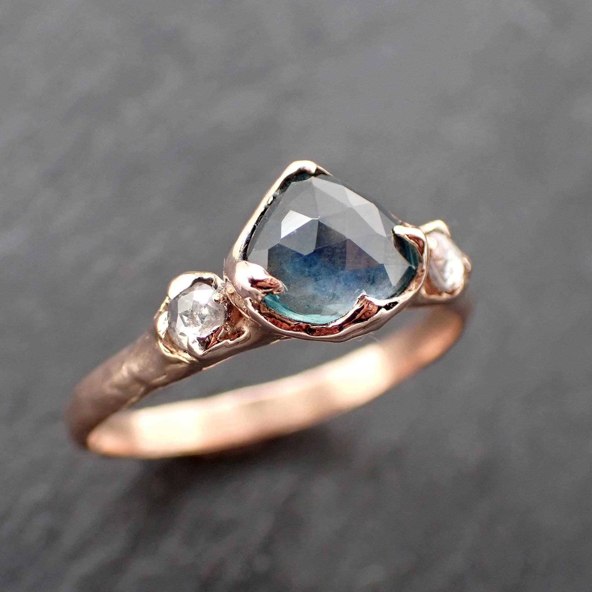 Montana Blue Sapphire Ring • Solid 14k Rose Gold • Multi Stone Engagement Ring • Handmade By Angeline 3579