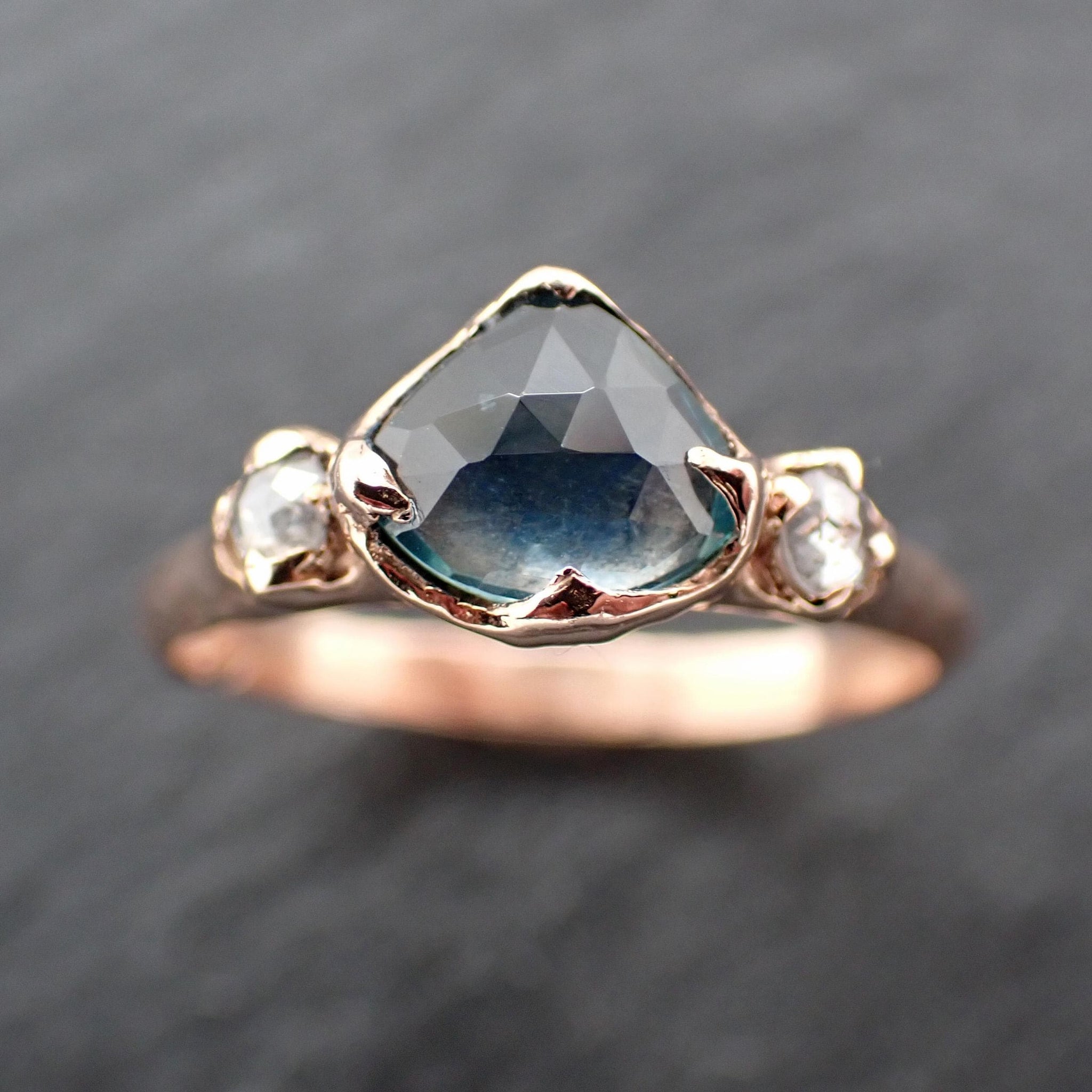 Montana Blue Sapphire Ring • Solid 14k Rose Gold • Multi Stone Engagement Ring • Handmade By Angeline 3579