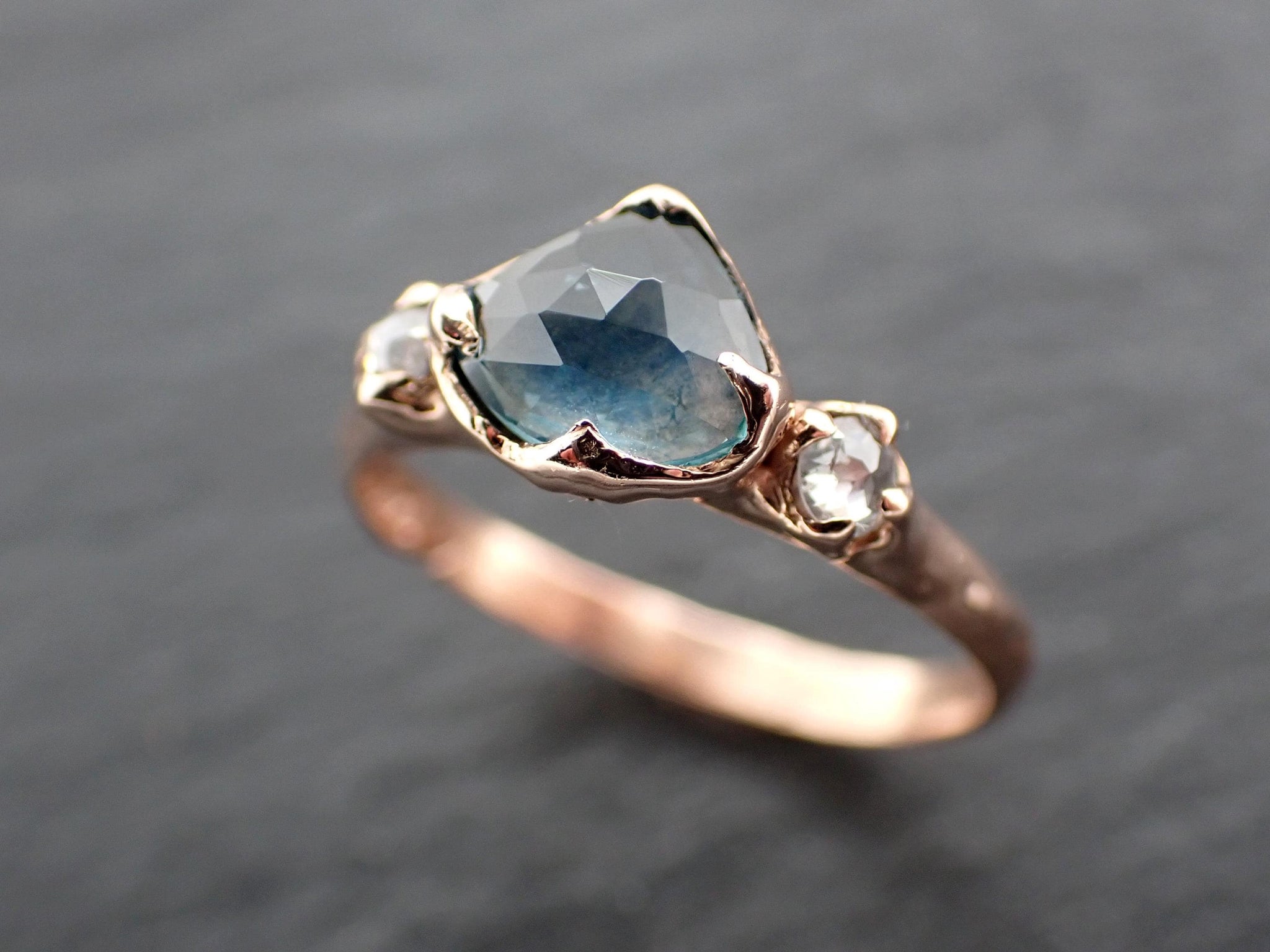 Montana Blue Sapphire Ring • Solid 14k Rose Gold • Multi Stone Engagement Ring • Handmade By Angeline 3579