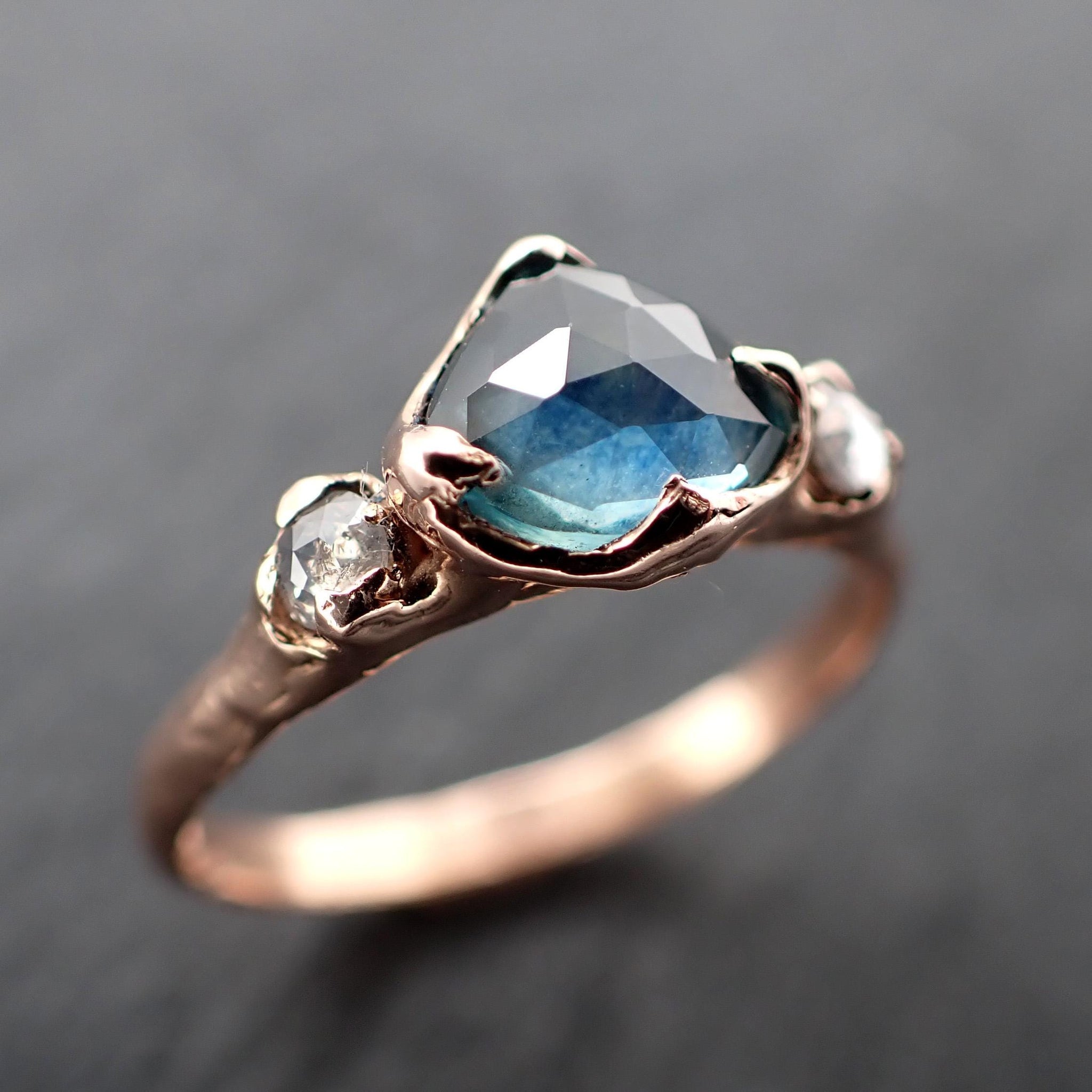 Montana Blue Sapphire Ring • Solid 14k Rose Gold • Multi Stone Engagement Ring • Handmade By Angeline 3579