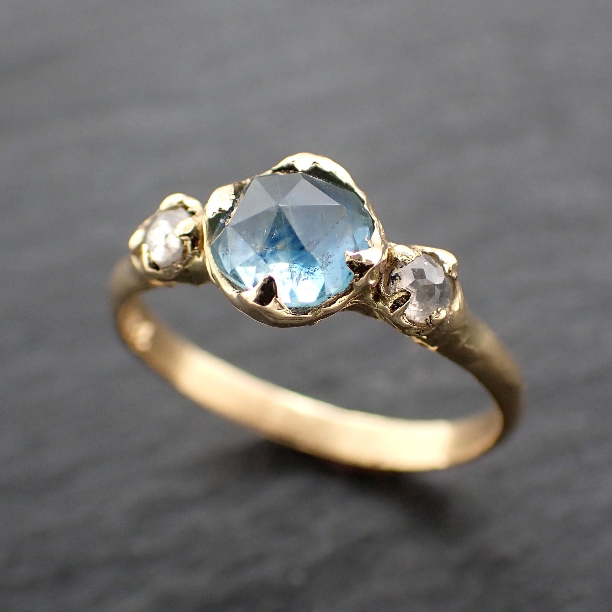 Fancy cut blue Montana Sapphire and fancy cut Diamonds 18k Yellow Gold Engagement Wedding Ring Gemstone Ring Multi stone Ring 3580