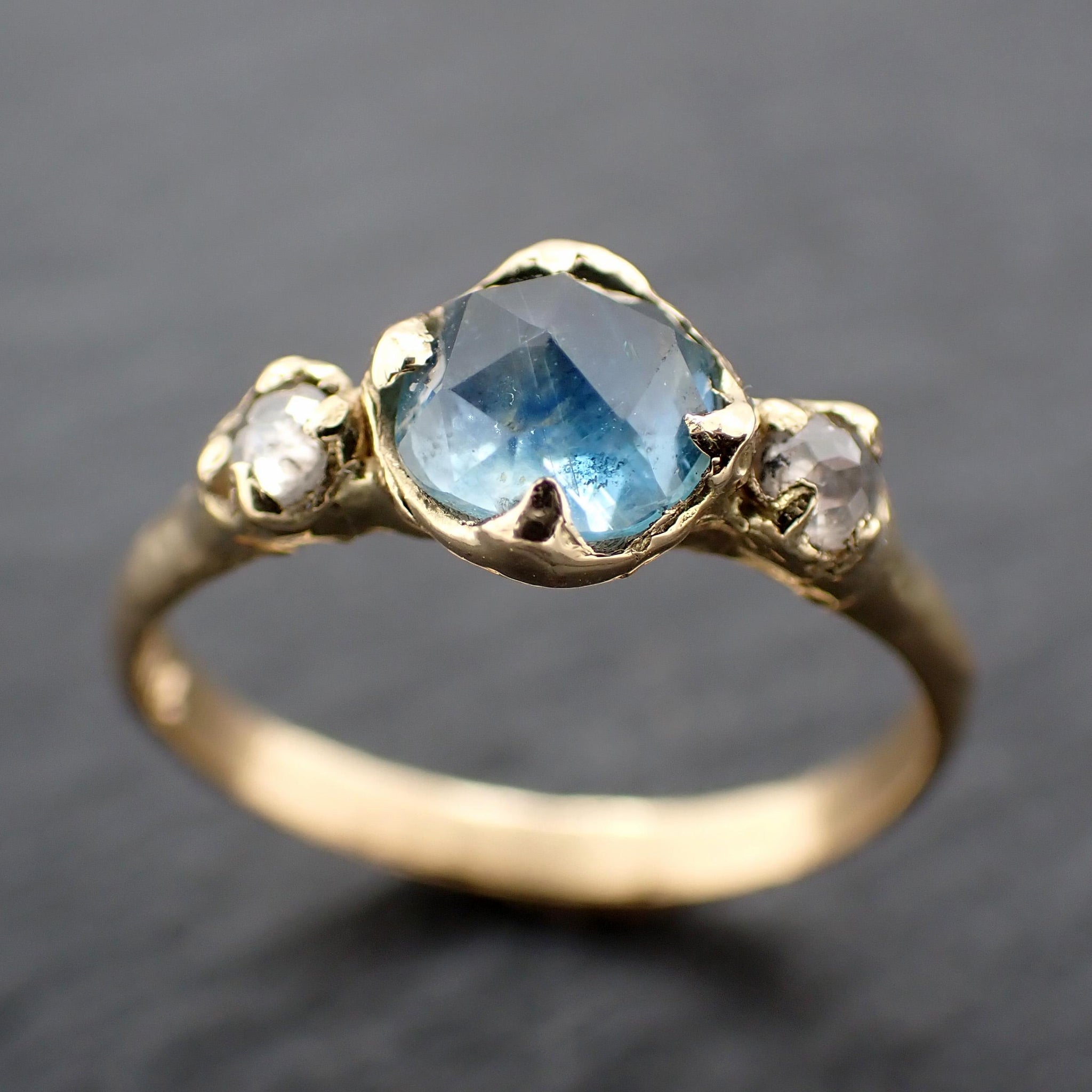 Fancy cut blue Montana Sapphire and fancy cut Diamonds 18k Yellow Gold Engagement Wedding Ring Gemstone Ring Multi stone Ring 3580