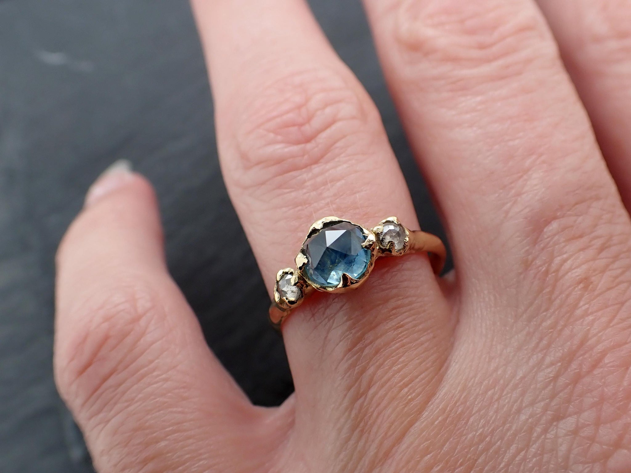Fancy cut blue Montana Sapphire and fancy cut Diamonds 18k Yellow Gold Engagement Wedding Ring Gemstone Ring Multi stone Ring 3580