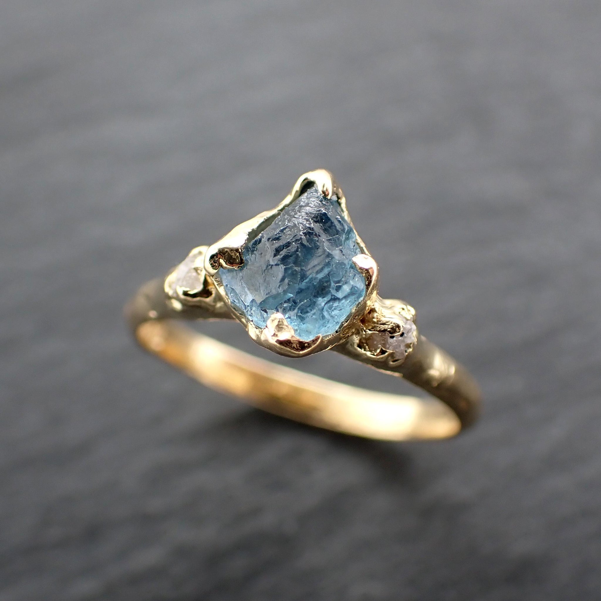 Raw Uncut Aquamarine Diamond Gold Engagement Ring Multi stone Wedding 18k Ring Custom Gemstone Bespoke byAngeline 3581