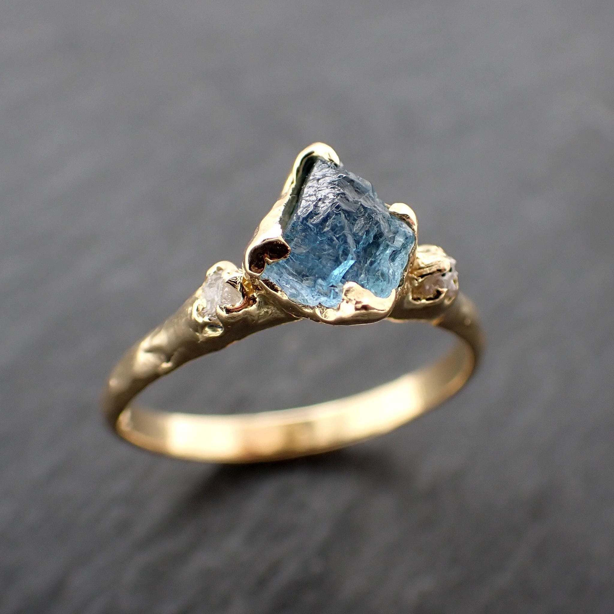 Raw Uncut Aquamarine Diamond Gold Engagement Ring Multi stone Wedding 18k Ring Custom Gemstone Bespoke byAngeline 3581