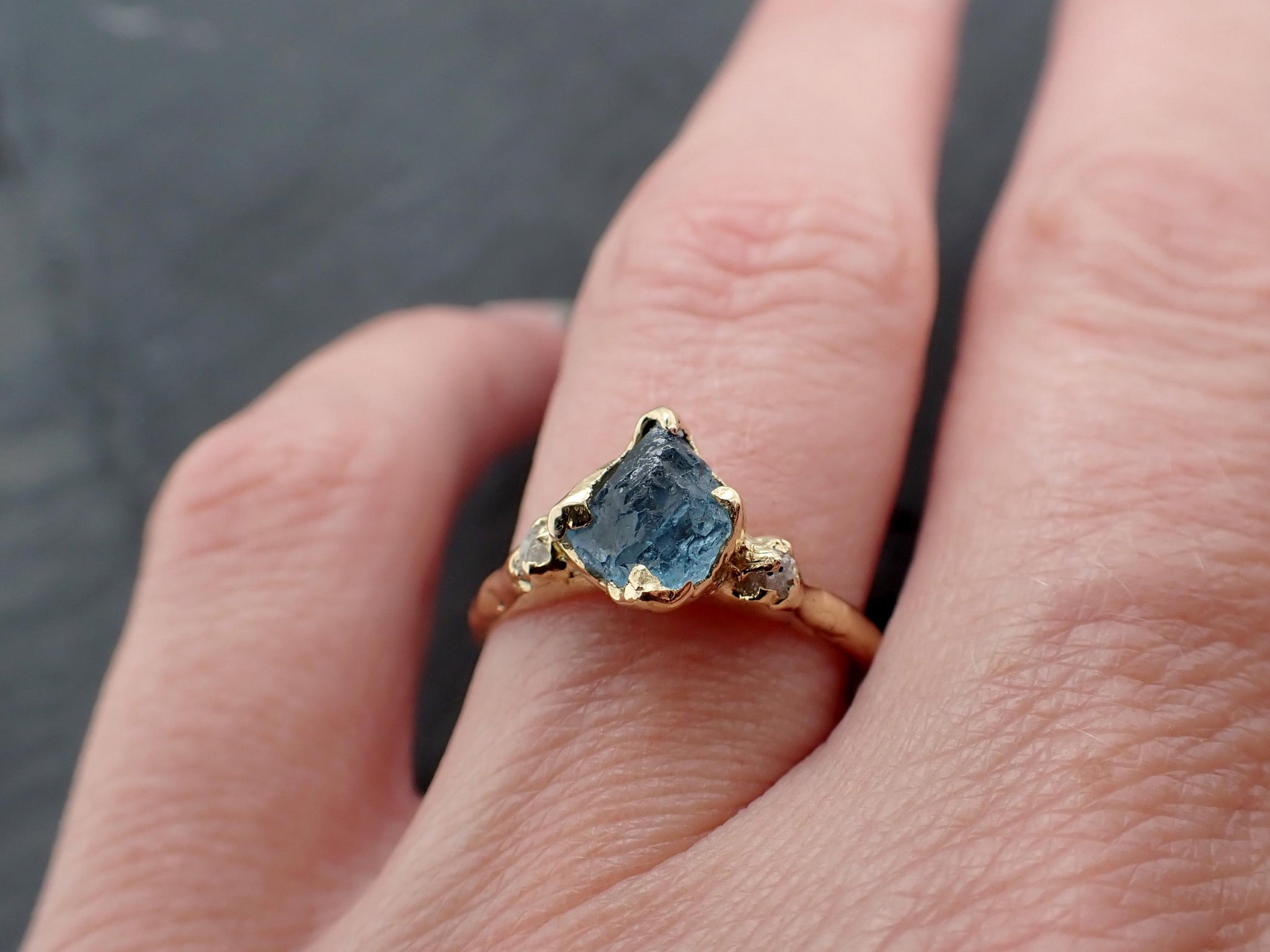 Raw Uncut Aquamarine Diamond Gold Engagement Ring Multi stone Wedding 18k Ring Custom Gemstone Bespoke byAngeline 3581