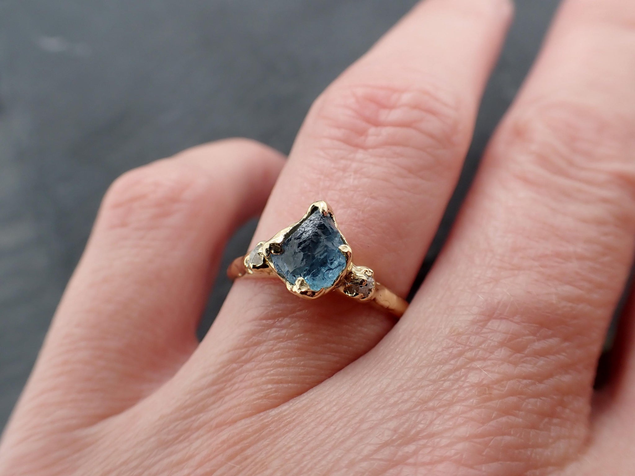 Raw Uncut Aquamarine Diamond Gold Engagement Ring Multi stone Wedding 18k Ring Custom Gemstone Bespoke byAngeline 3581